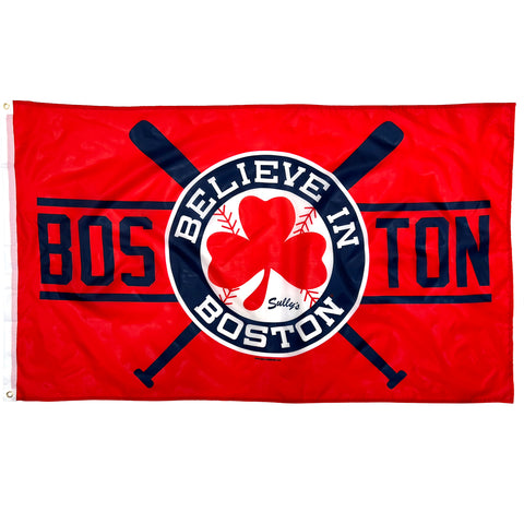 Believe In Boston - Red Shamrock with Bats 3' x 5' Flag (RED)